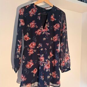 Navy Floral Long Sleeve Dress